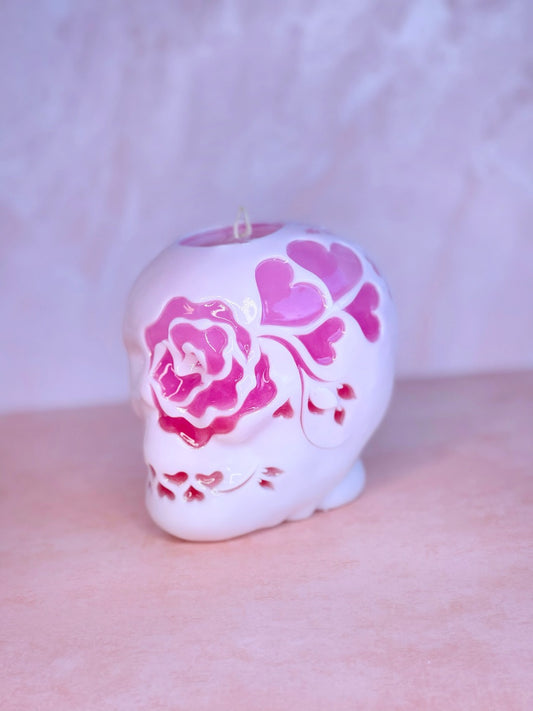 Calavera rosa y blanca para San Valentín