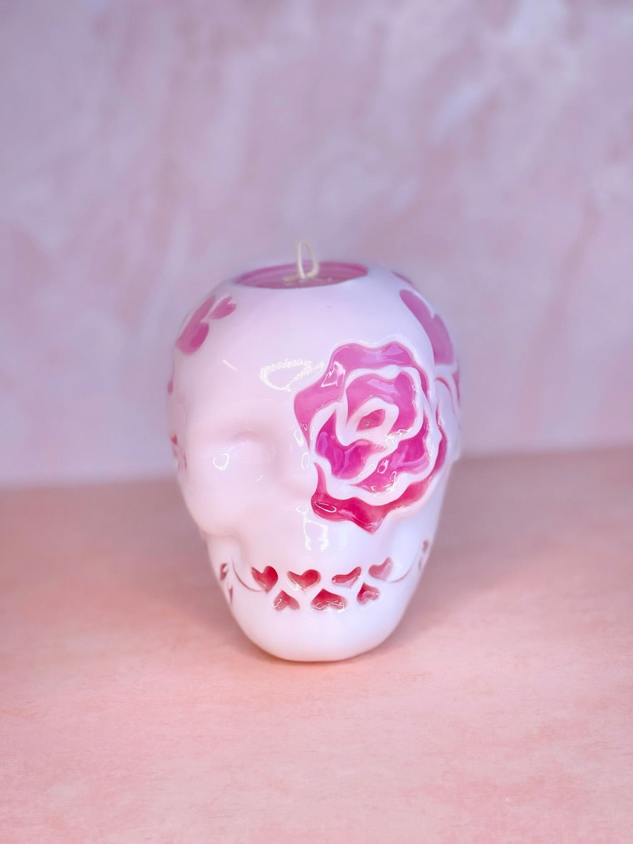 Pink and white sugar skull
